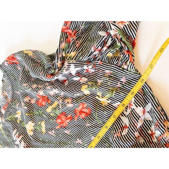 Pleione Floral Striped Long-Sleeve Peplum Blouse With Keyhole Back Detail SZ M - Picture 10 of 11